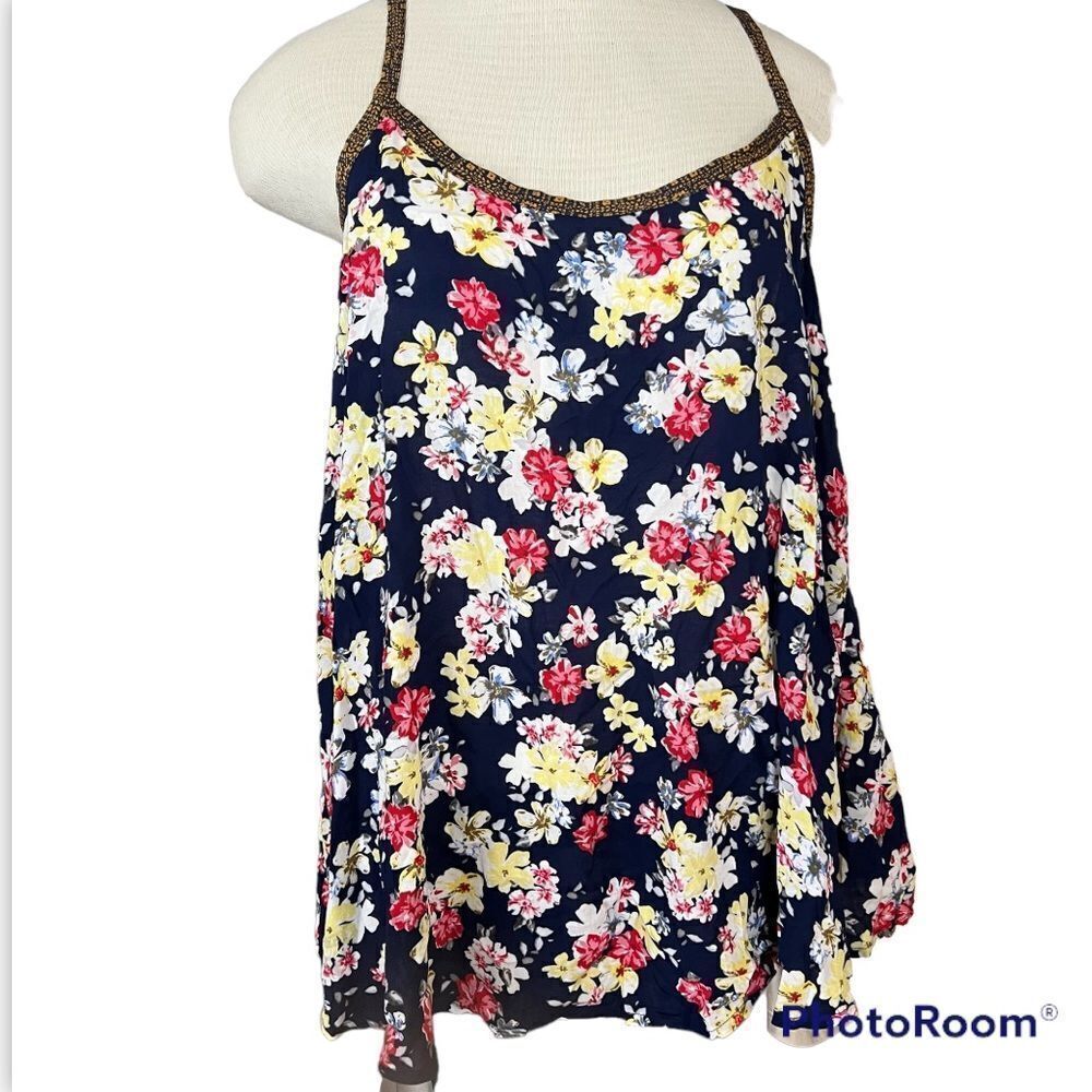 Torrid Navy Blue floral halter blouse with corset back size 00 or 10